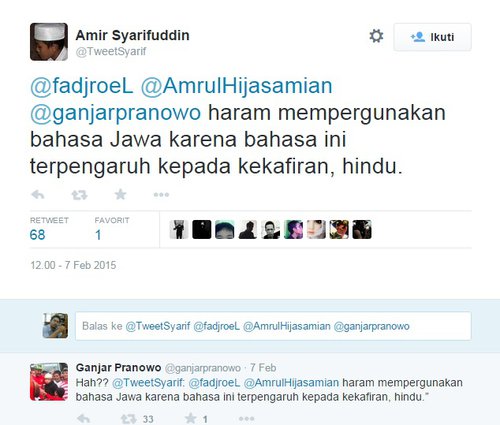 "adik"nya segorowedi bilang di sosial media; bahasa jawa haram ........  Twitter-kontroversi