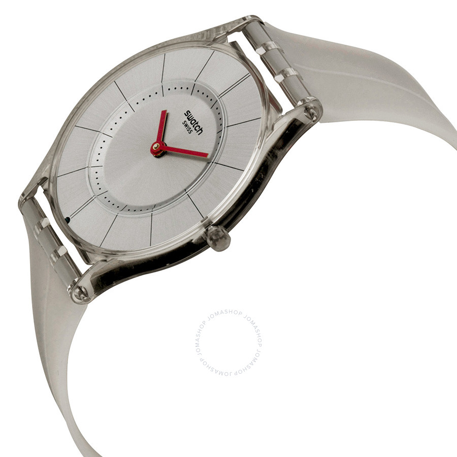 ultra - Cherche montre ultra fine Swatch-skin-ghost-silver-dial-white-silicone-ladies-watch-sfm129_2