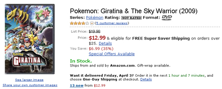 ¡DVD de "Pokémon: Giratina y el Guerrero del Cielo" a la venta en USA! Amazon