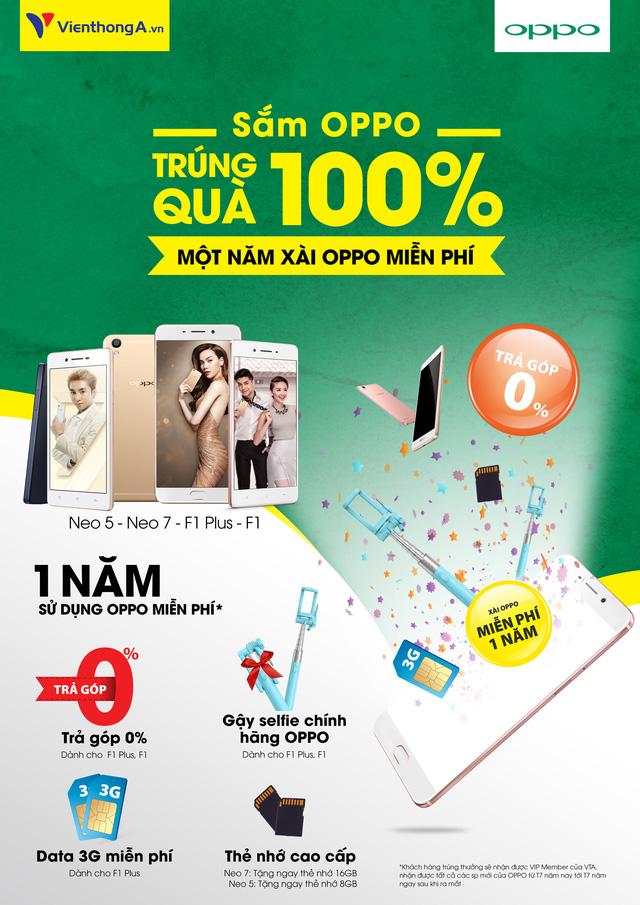 oppo - Mobile • Tháng OPPO – 100% nhận quà, 1 năm xài OPPO thả ga tại Viễn Thông A • http://i.imgur.com/ZwPT5Uw.jpg • Tháng OPPO lần này là sự hợp tác giữa OPPO và Viễn Thông A – một ưu đãi cực kỳ đột... Img20160704144322038