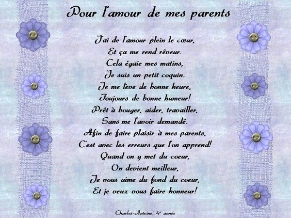 Poème "Pour l'amour de mes parents" écrit par Charles-Antoine de la