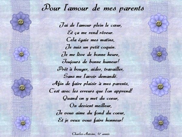 Poème "Pour l'amour de mes parents" écrit par Charles-Antoine de la part de Josiane 7ff7d886