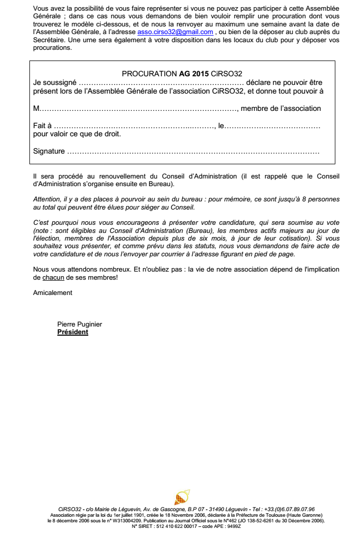 Invitation Assemblée Générale 2015 - Samedi 18 avril à 10h30 Ag2015-2