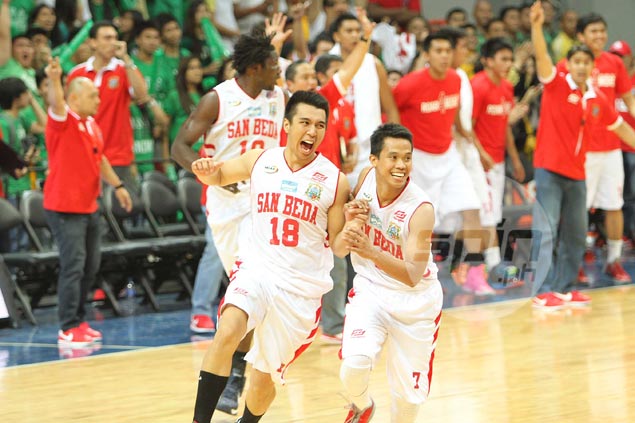 Great escape as dela Cruz alley-oop bails out San Beda against Benilde Artcelebration