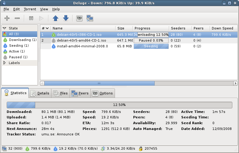 Deluge, un client open source pour torrent Statistics