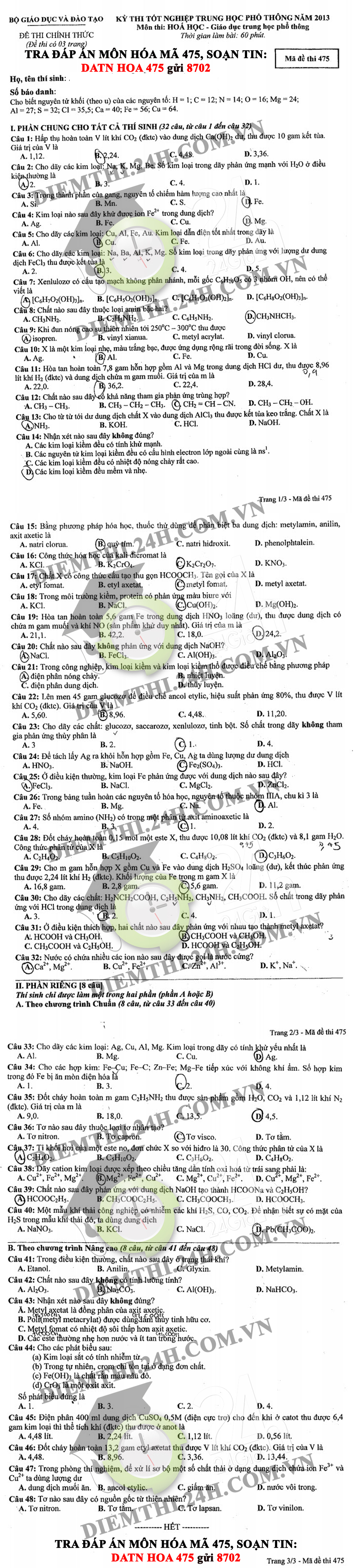 ĐỀ THI (ĐÁP ÁN) TỐT NGHIỆP THPT MÔN HÓA MÃ ĐỀ 475,246,641,328 2013  1370164226_475-chuan