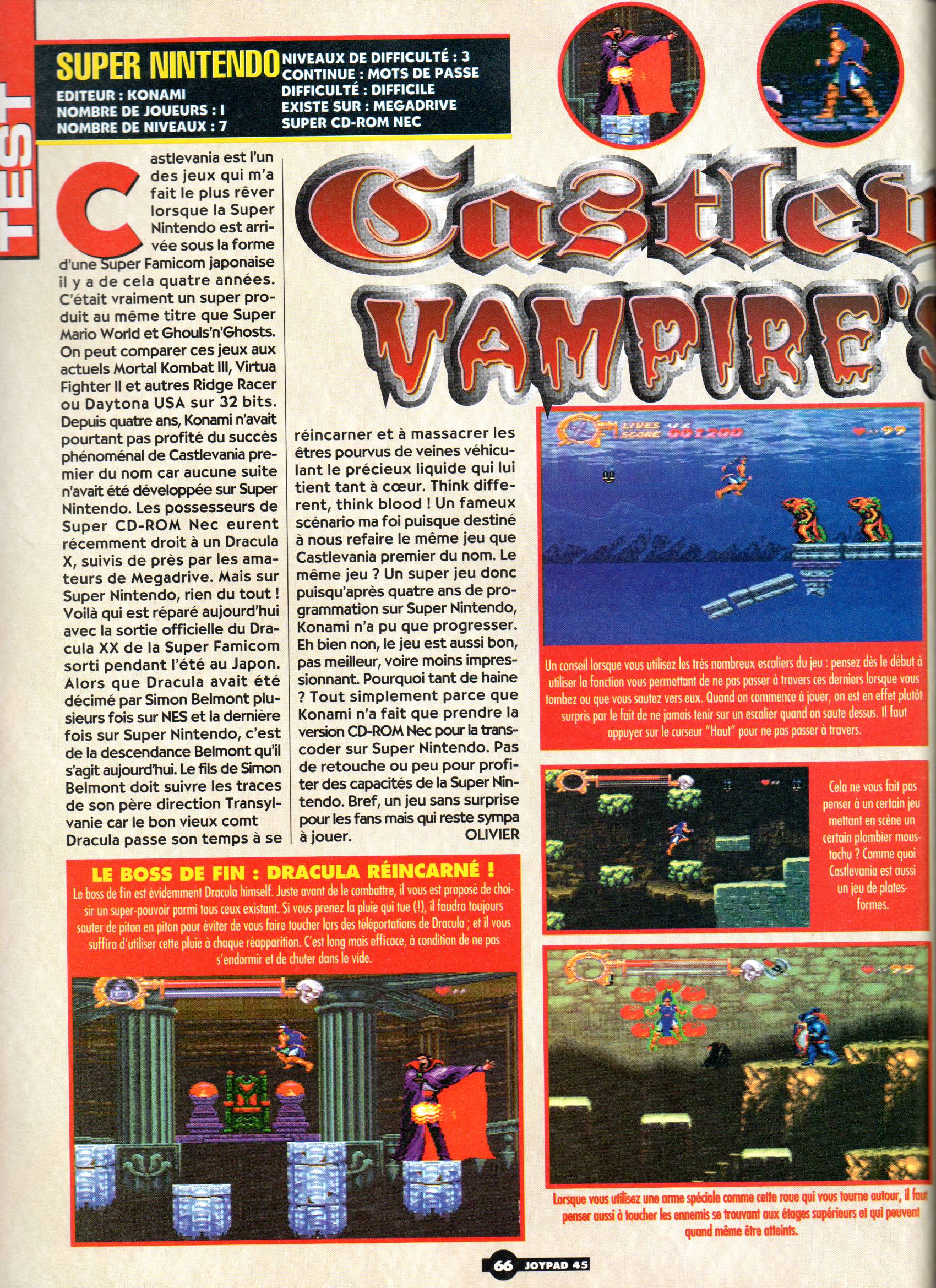 [TEST] Akumajou Dracula XX (Super Famicom) Joypad%2045%20Septembre%201995%20page066