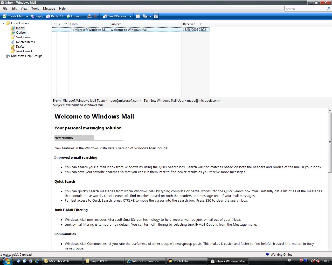 Windows Vista (Attention grosses images) WindowsMail