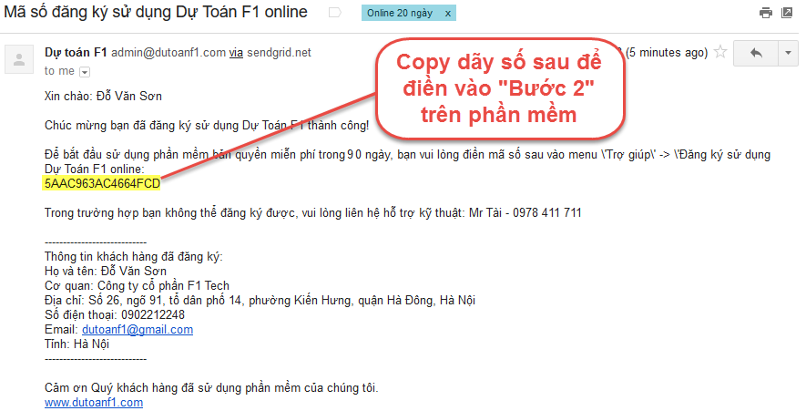 HƯỚNG DẪN ĐĂNG KÝ SỬ DỤNG PHẦN MỀM DỰ TOÁN F1 BẢN QUYỀN MIỄN PHÍ ĐẦY ĐỦ TÍNH NĂNG TRONG 90 NGÀY! 4