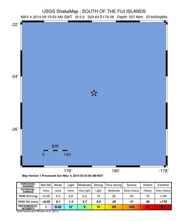 Un terremoto de magnitud 6,8 sacude el sur de las islas Fiyi Intensity