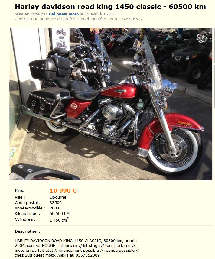 60 000 bornes pour un road king 7031209795