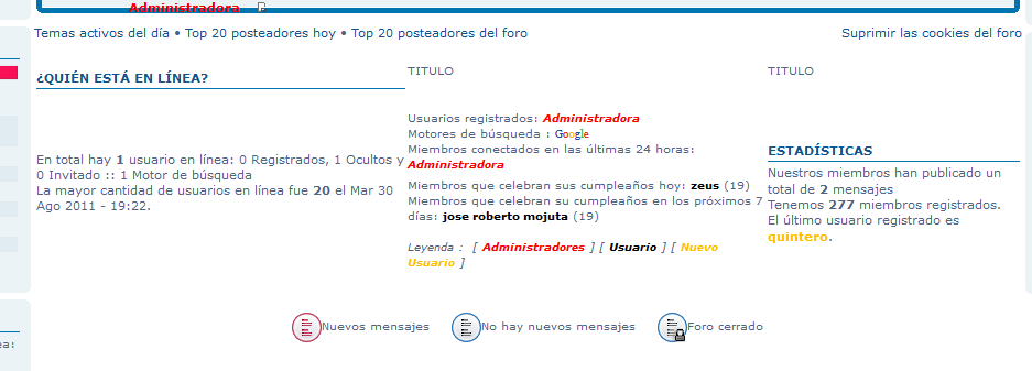 000000 - Colocar las estadísticas del foro en la misma columna del Quién está en Linea y los Grupos haciendo asi tres columnas diferentes en una misma 7336353101