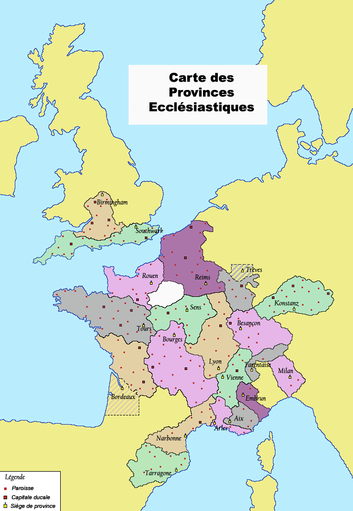 Carte des Diocèses et Archidiocèses de France CarteProvinces
