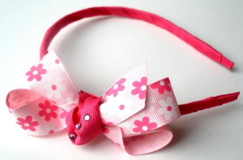 Handmade Medium Pink Band Ribbon Headband With Bow For Girls - Pastel Pink Floral Bow | Head Bands With Bows 41CXLKxD6GL