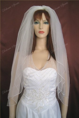 2T White Fingertip Pencil Edge Plain Wedding Bridal Veil | Veils For Wedding 41Rer4nrrYL