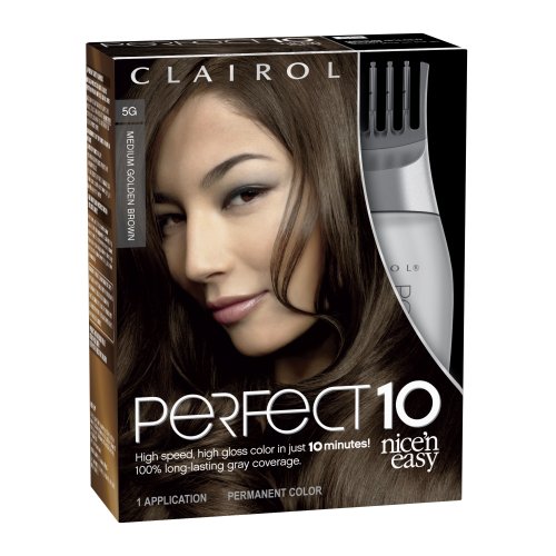 Clairol Perfect 10 by Nice n Easy Hair Color 005G Medium Golden Brown 1 Kit (Pack of 2) | Rinse For Gray Hair 518C13NTN%2BL