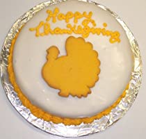 Carrot Decorated Cake Single Layer 8" Round Topped with Turkey Sugar Cookie Golden Yellow Trim 518DX48G8BL._SL210_