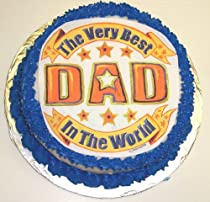 Best Dad Chocolate Chip Decorated Cake Single Layer 8" Round Blue Trim 51BJ9MKQ7DL._SL210_