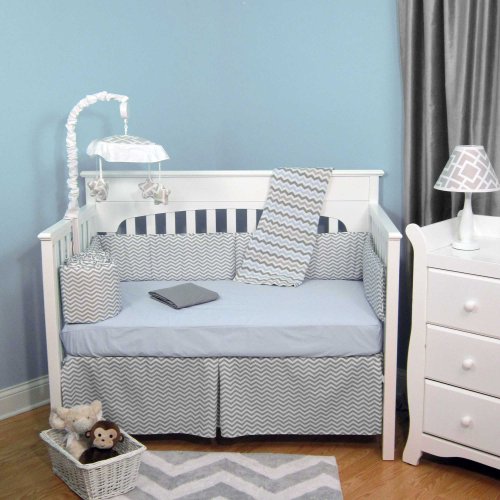 12:04  Promo Zig Zag Blue & Gray Chevron 5 Piece Baby Crib Bedding Set with Bumper 51Ba5BXJv0L