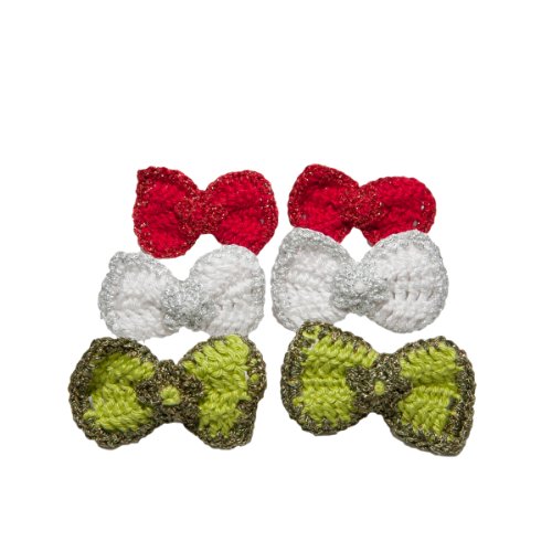 Little Miss Purple Set of 3 Pairs of Crocheted Bow Shaped Hair Clips for Baby Girls and Kid Girls - Green / Red / White  51Rihl-%2BJ2L