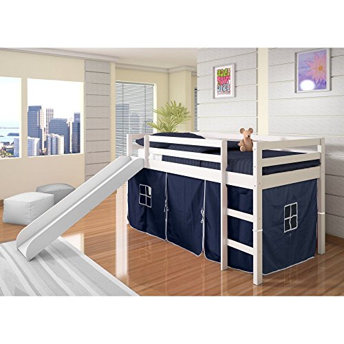 48:03 Discount Twin Tent Loft Bed with Slide Finish: White, Color: Blue 51swsNkyufL