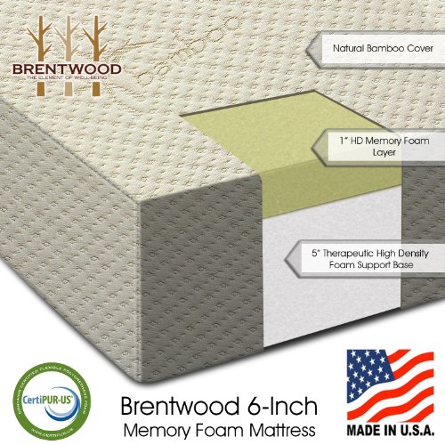 38:45  Promo Brentwood 6" Extra Firm HD Memory Foam Mattress - 100% Made in USA - CertiPur Foam - 25-Year Warranty, Natural Bamboo Cover, Full Size 54 x 75 x 6 61PQ7gBjyjL