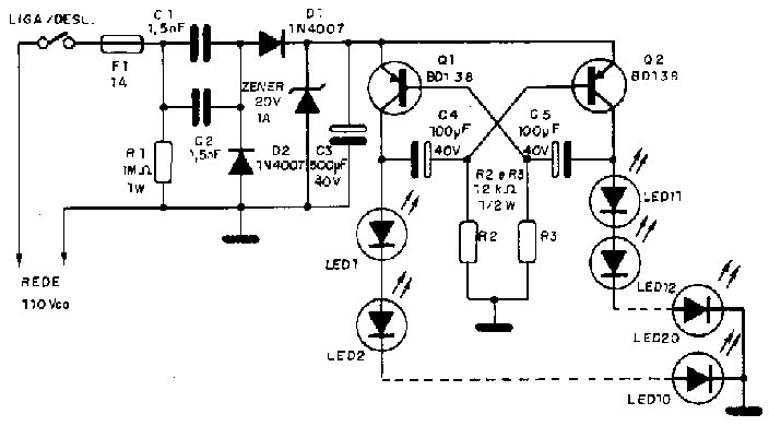 Pisca pisca de 20 leds para árvore de natal Pisca002