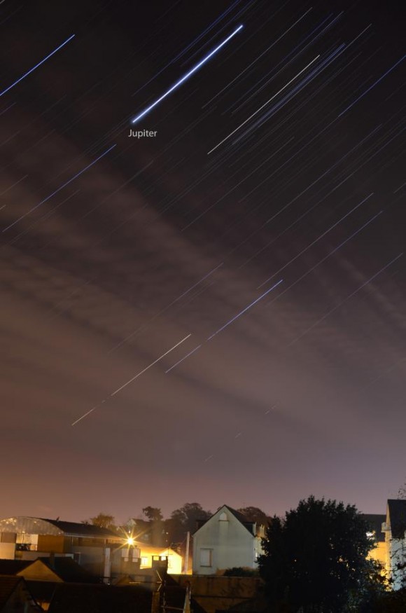 May 2015 guide to the five visible planets Jupiter_star_trail_Normandy_France_Mohamed_Laaifat_11-18-2012-e1353362729711