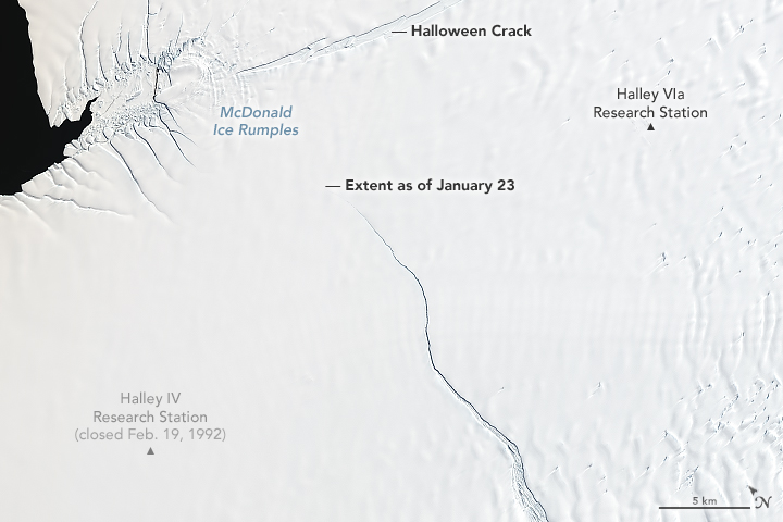 Countdown to calving at Antarctic ice shelf Brunt-ice-shelf-crack