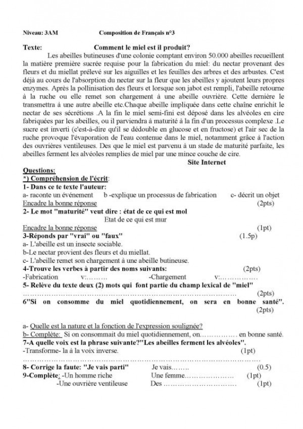 اختبار الفصل الثالث في مادة اللغة الفرنسية السنة الثالثة متوسط 267805