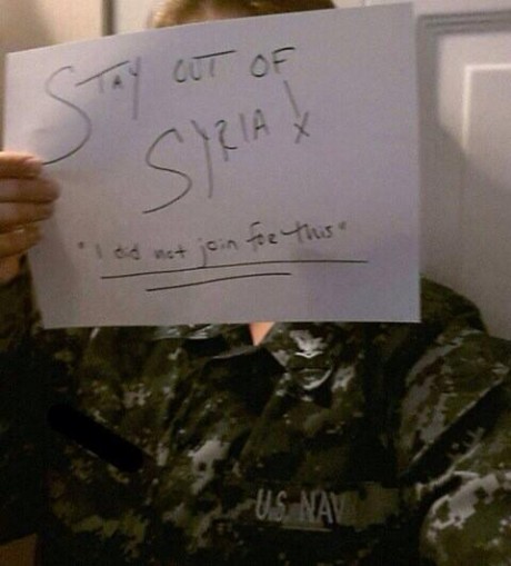 #IDidntJoin: Stunning Photos Of U.S. Service Members Publicly Saying No To War With Syria Stay-Out-Of-Syria-460x509