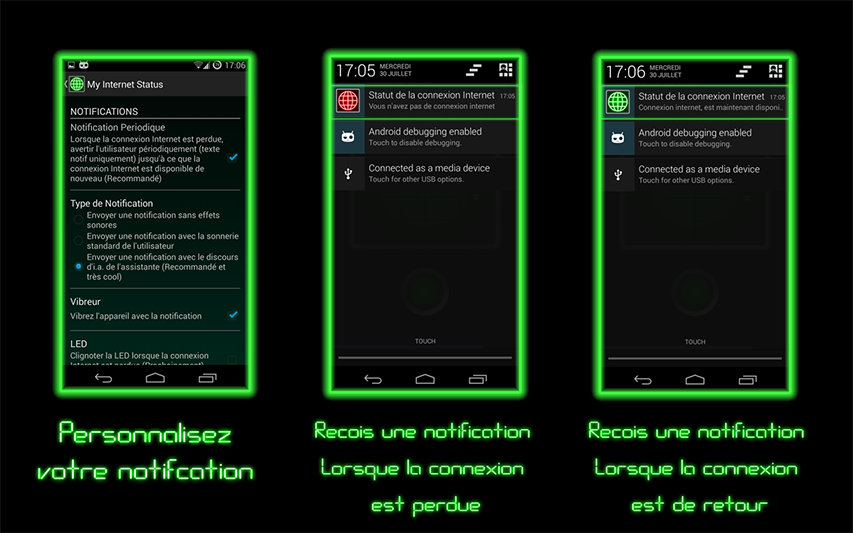 [APPLICATION ANDROID - M.I.S.S] My Internet StatuS : Notification d' État d'Internet [Gratuit] Screenshot3_EN