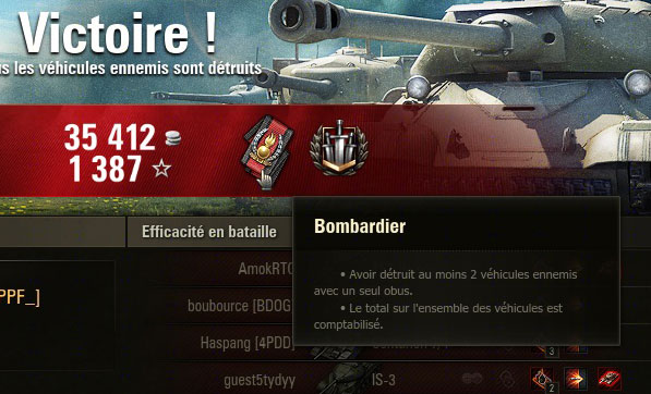 4 kills arty chacun. Bombardier