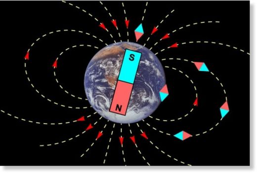 El eje magnético de la Tierra podría invertirse pronto Esquema_del_campo_magn_tico_te