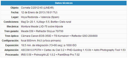El cometa C/2012 K5 (LINEAR) inaugura el 2013 Cometa_C2012_K5_2