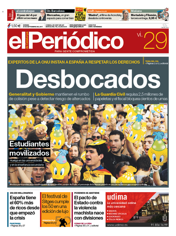 EL PERIODICO (portada 29/9/17   "DESBOCADOS" 1506632269137