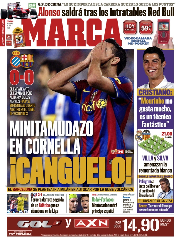 Portada de Marca: "Canguelo en Barcelona". Lamentable! G1804