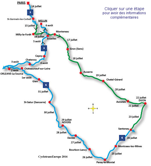 16° Rando de la TransEuropéenne-14 juillet au 6 Août-Paris-Dijon-Nevers.... Parcours-rando21016