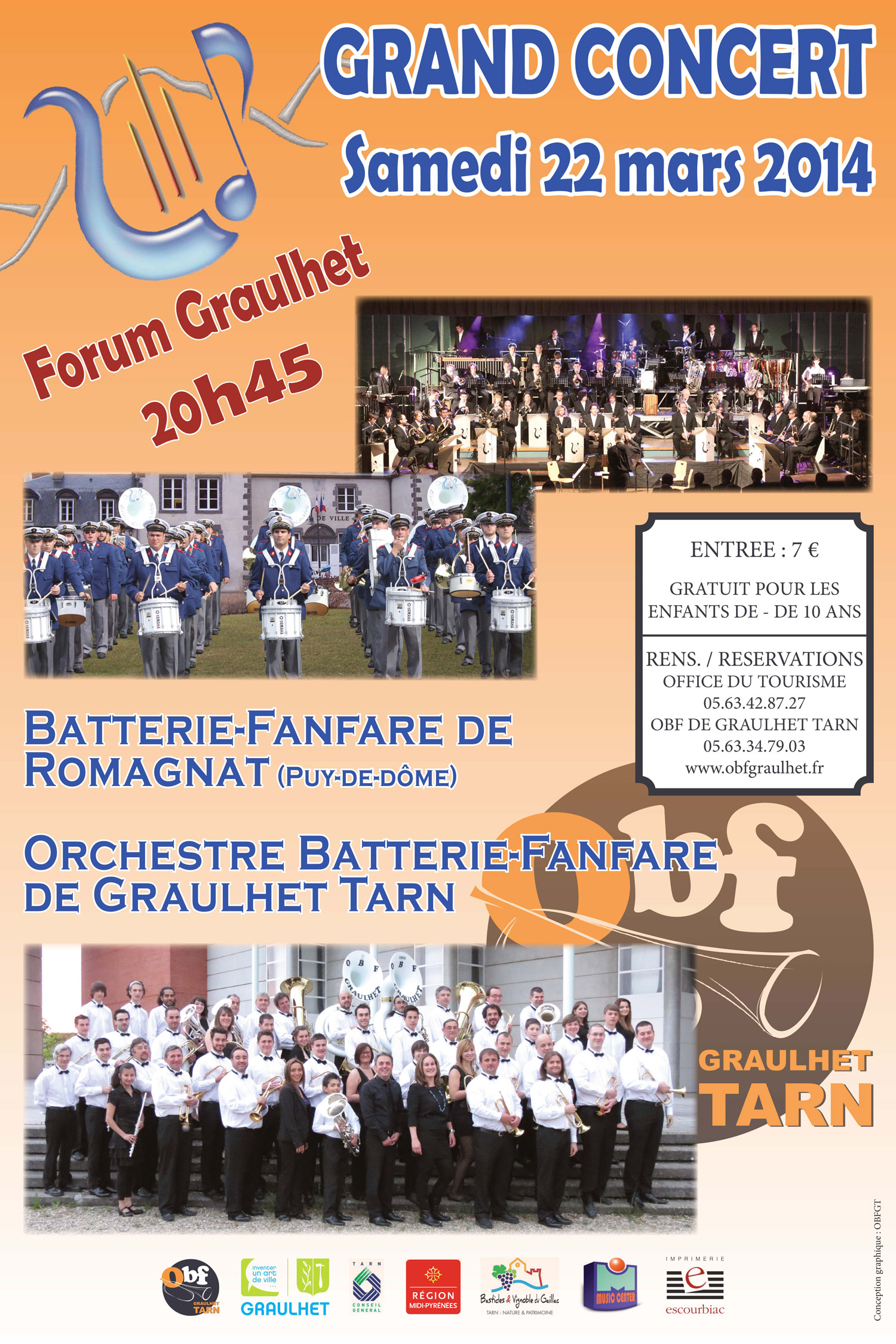 CONCERT - Batteries Fanfares de Graulhet et l'Eveil Romagnatois -22 mars 2014 AfficheOBFGT