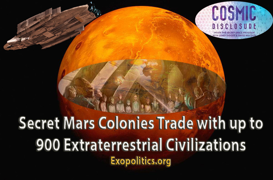 Secret Mars Colonies Trade with up to 900 Extraterrestrial Civilizations             http://exopolitics.org/secret-mars-colonies-trade-with-up-to-900-extraterrestrial-civilizations/ Trade-with-900-ET-races1