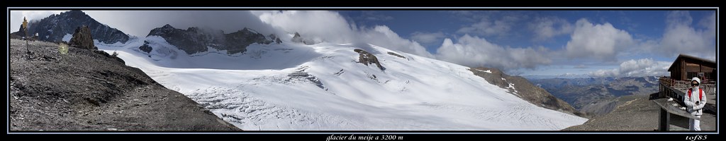 panorama du glacier et refuge du meije a 3200 m