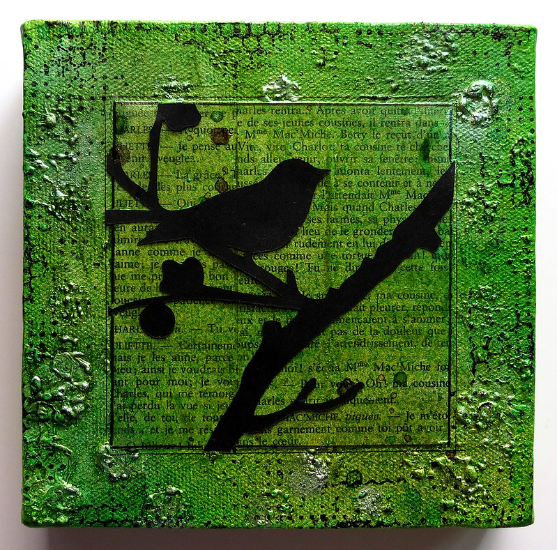 Pas à pas mixed media - Deux toiles d'oiseaux noirs 8695160935_b2c2b8057e_c