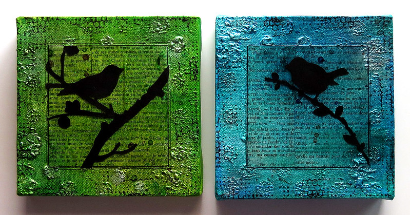 Pas à pas mixed media - Deux toiles d'oiseaux noirs 8695160319_3e2fb980f0_c