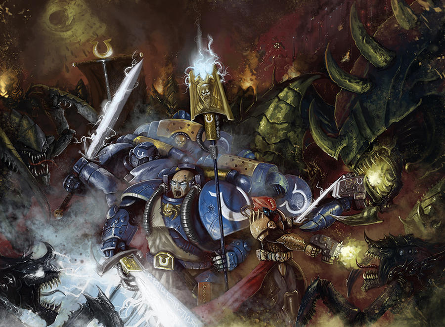 [W40K] Collection d'images : les Xenos - Page 2 40k_commission___ultramarines__tyranid_invasion_by_michael_galefire-d58mk18