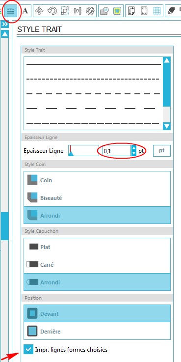 02 - Comment activer/supprimer l'impression des tracés ? StyleTrait-ImprCoupe