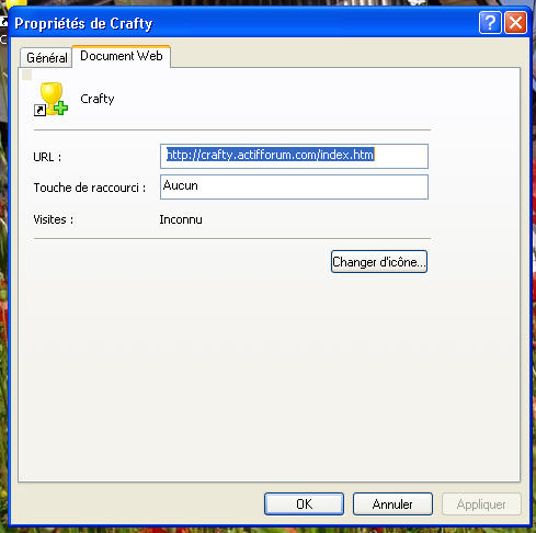 crafty sur le bureau de l'ordi RaccourciCrafty