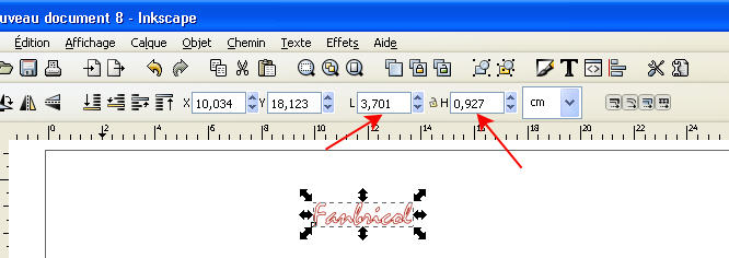 connaître la taille d'un texte avec inkscape Dimensions