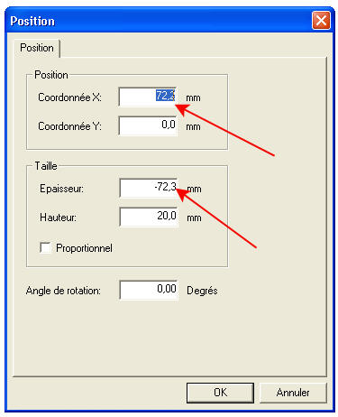 Utilisation des chutes en Miroir PositionApresMiroirH