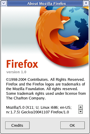 Tableau de bord d'écriture (WYSIWYG) Firefox-1.0