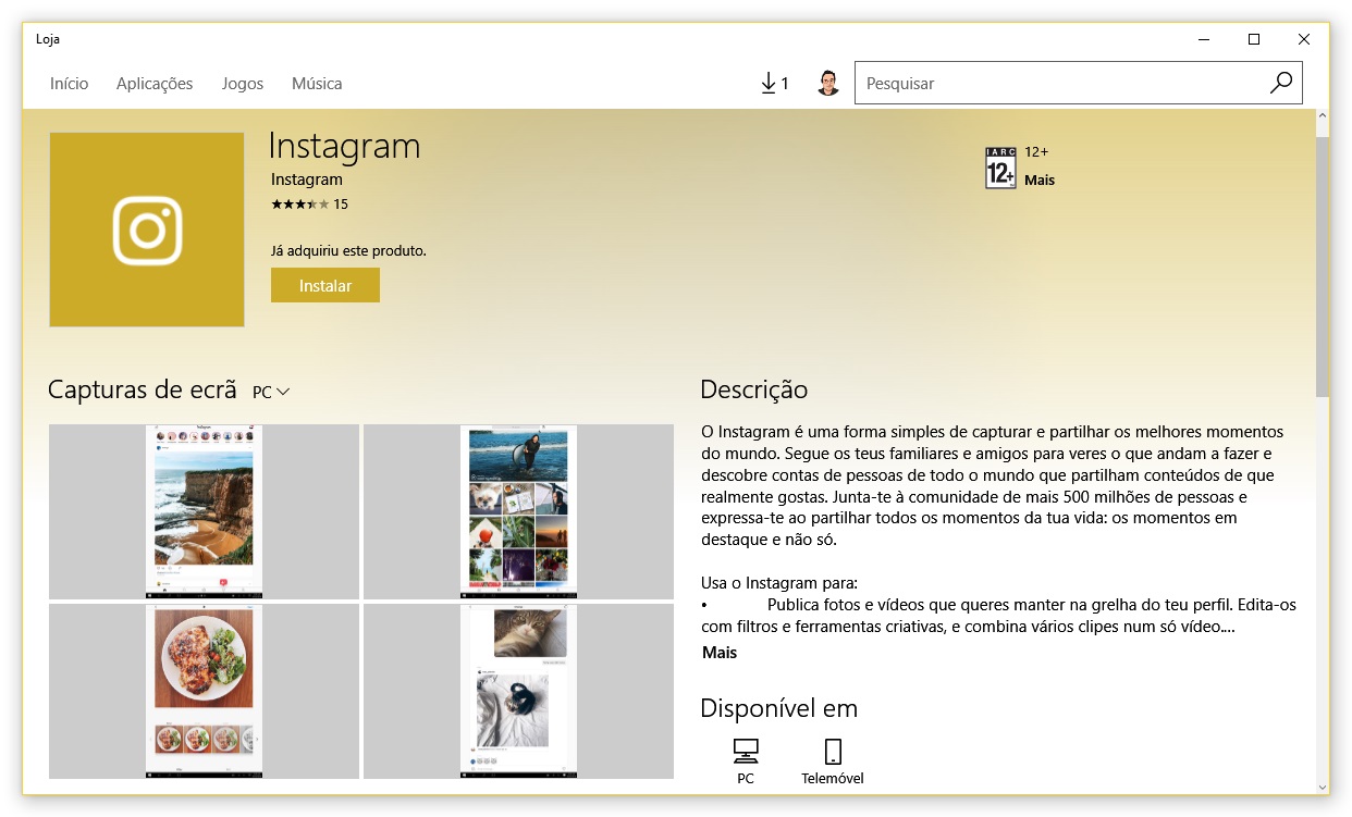 instagram no windows